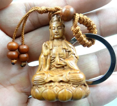 Mahogany Three Dimensional Buddha Statue Keychain Siddhartha Gautama Amulet