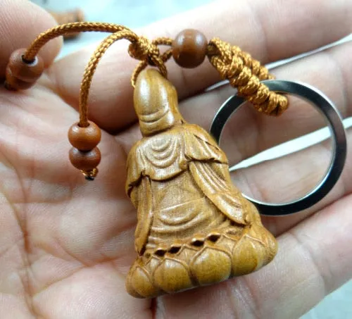 Mahogany Three Dimensional Buddha Statue Keychain Siddhartha Gautama Amulet