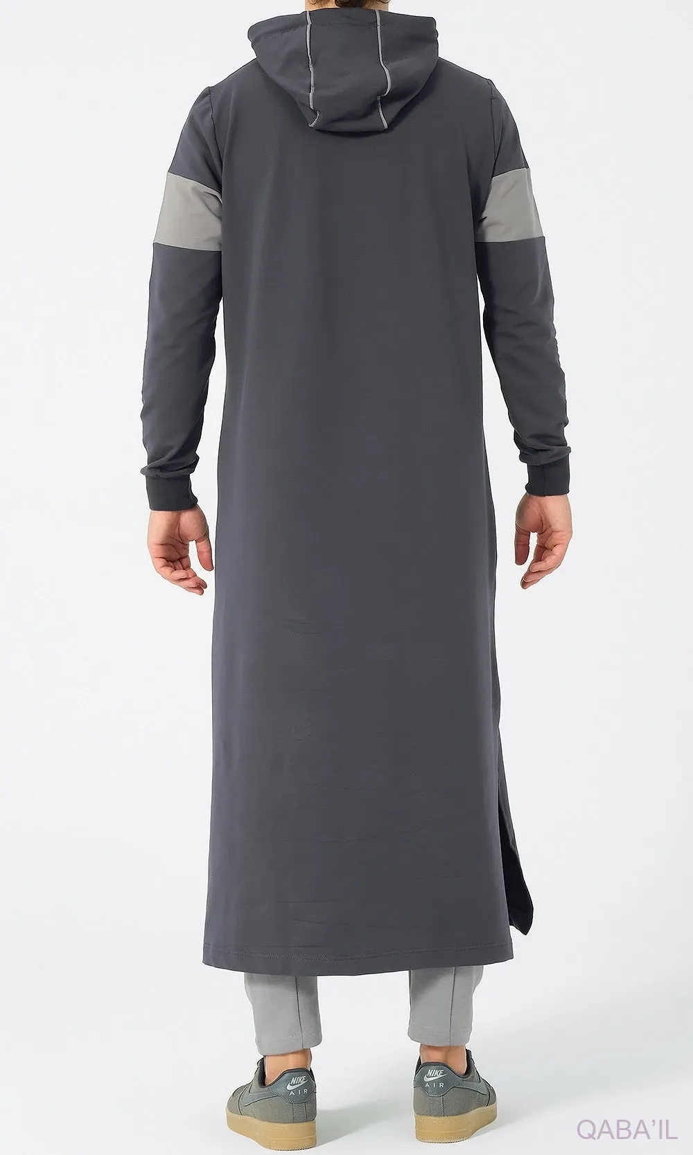 Muslim Men's Two-tone Long Thobe Kamees Unik R24 QL Dark Grey