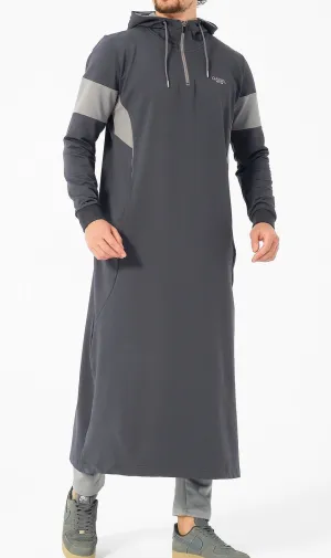 Muslim Men's Two-tone Long Thobe Kamees Unik R24 QL Dark Grey