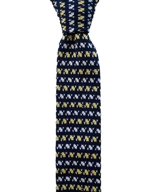 Navy Blue, Yellow and White Knit Necktie