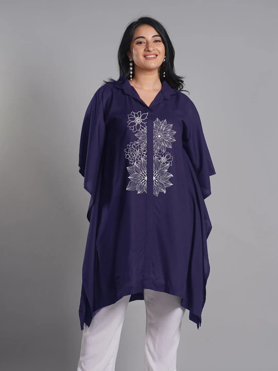 Navy Rayon Shirt-Kaftan - Modern