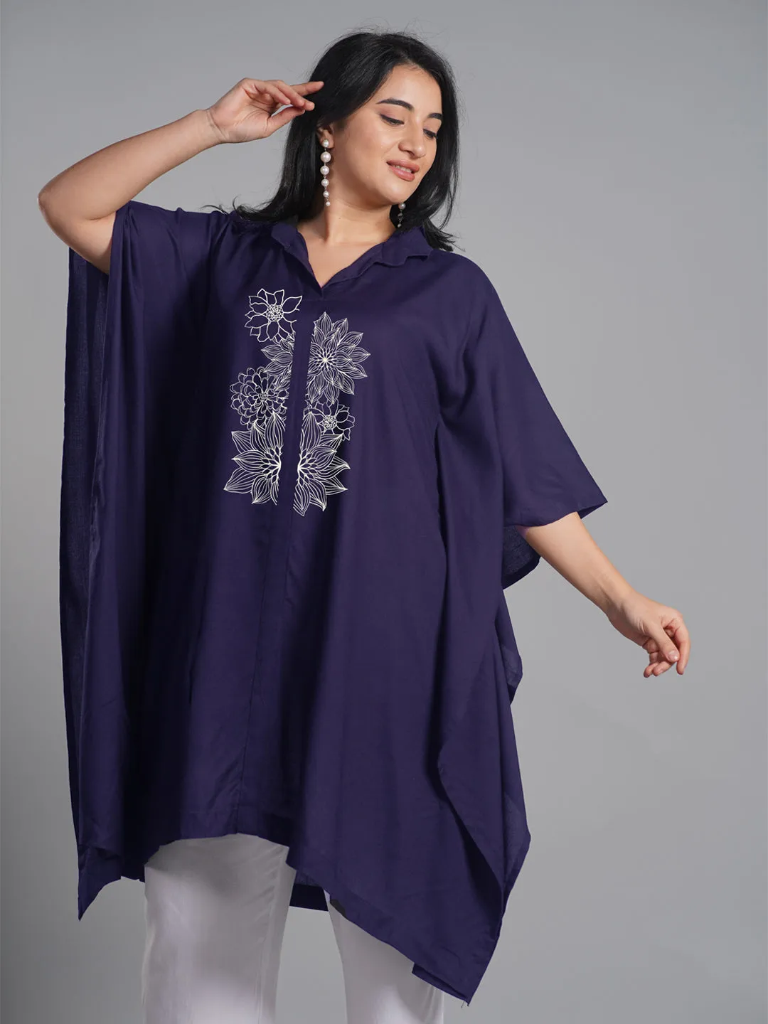 Navy Rayon Shirt-Kaftan - Modern