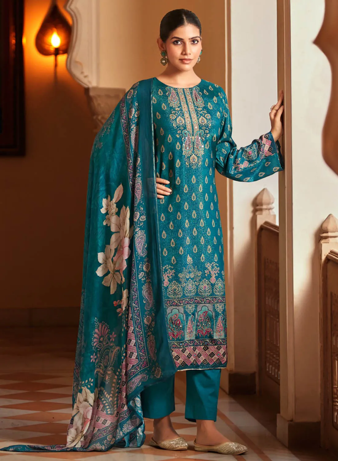 Party Wear Pure Muslin Unstitched Salwar Suit Dress Material for Women