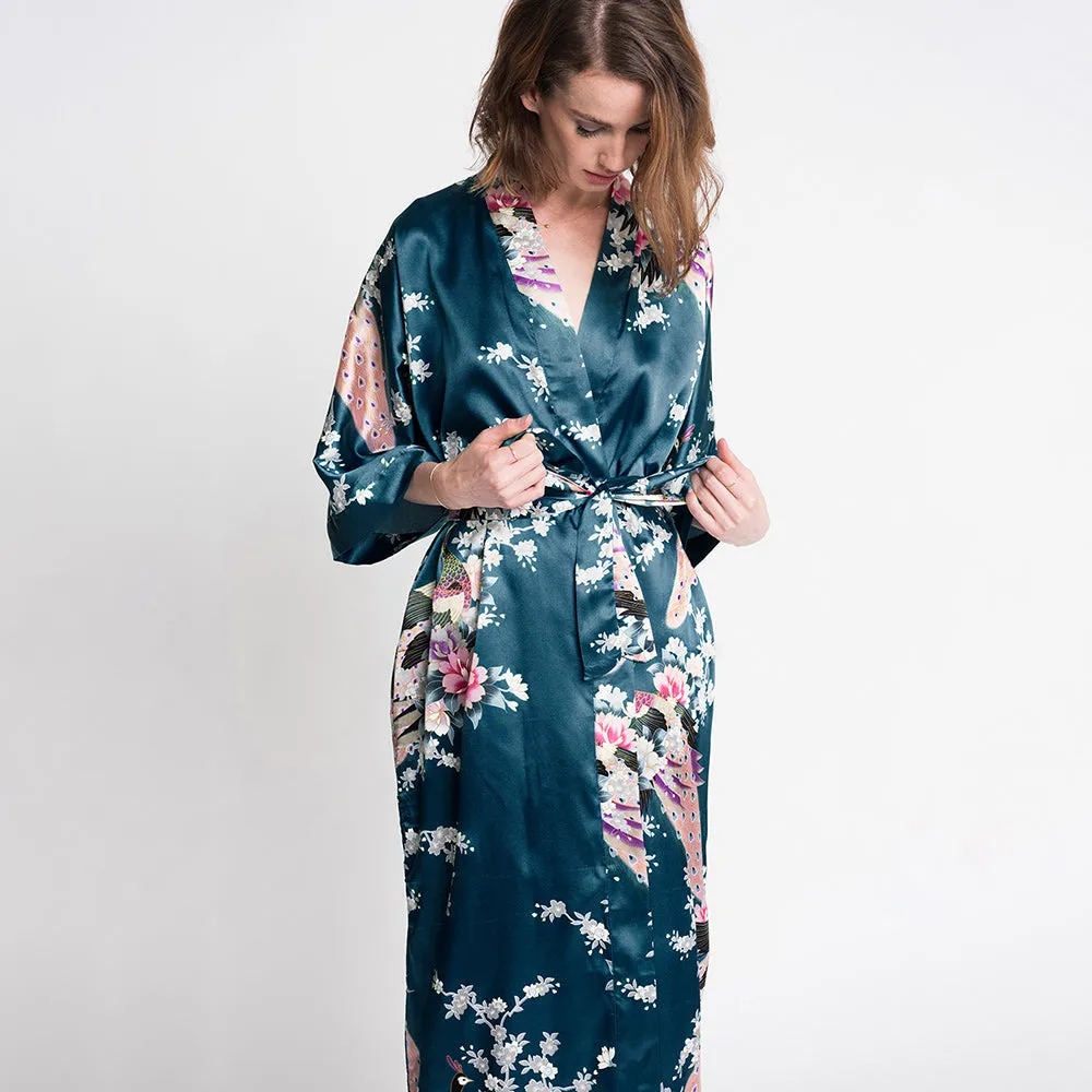 Peacock & Blossoms Long Kimono Robe