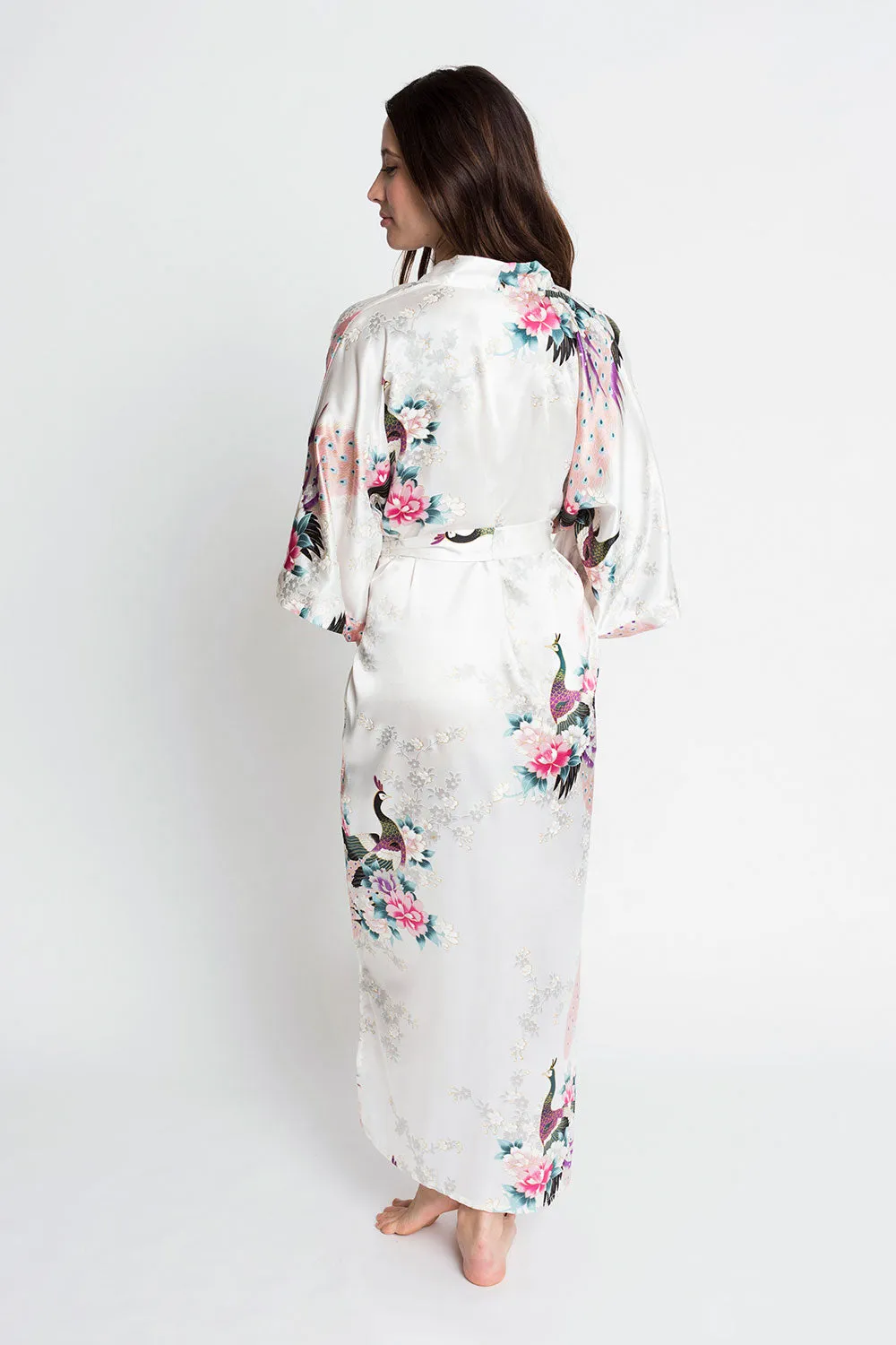 Peacock & Blossoms Long Kimono Robe