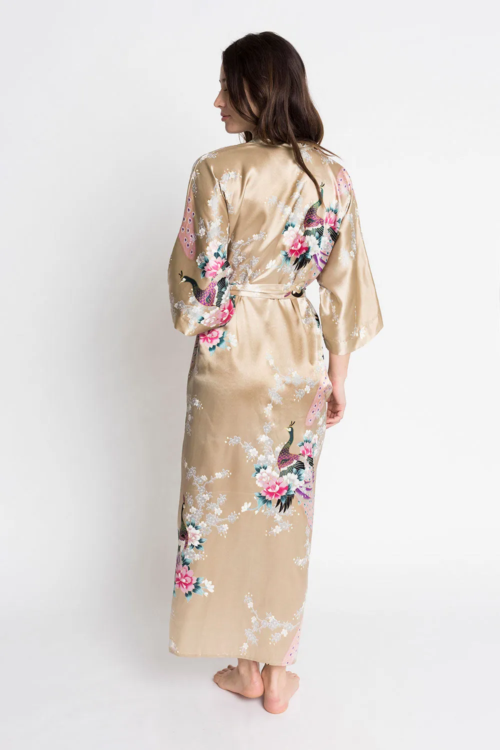 Peacock & Blossoms Long Kimono Robe