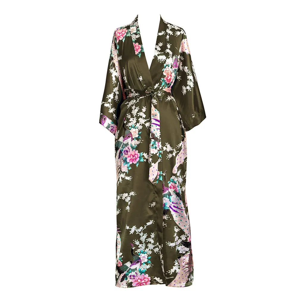 Peacock & Blossoms Long Kimono Robe