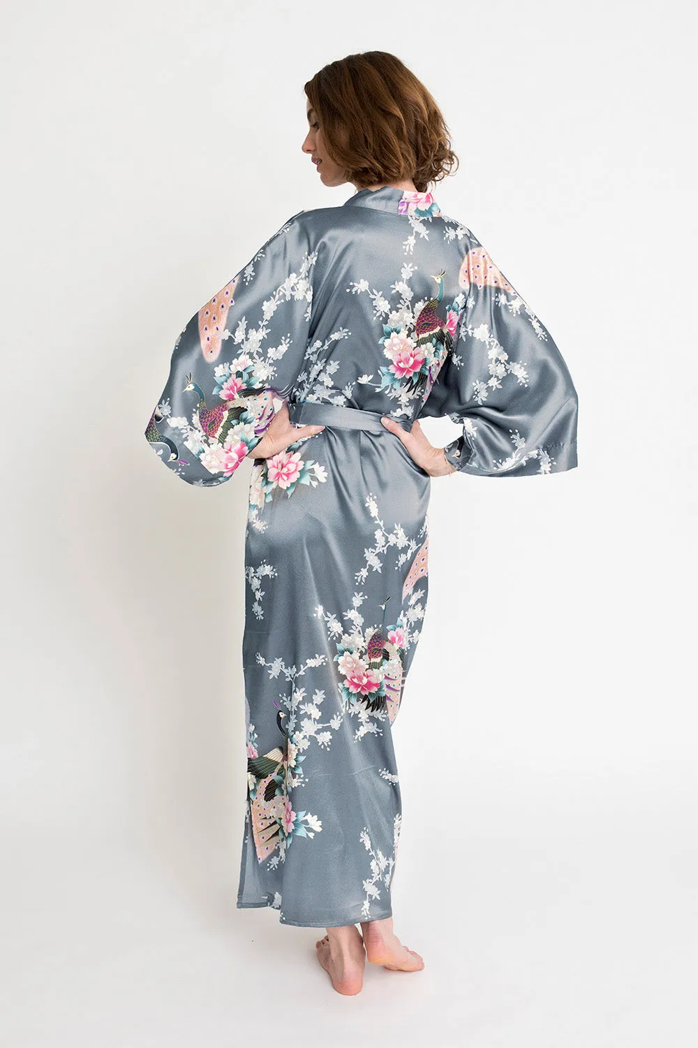 Peacock & Blossoms Long Kimono Robe