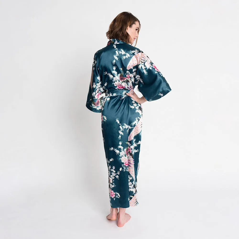 Peacock & Blossoms Long Kimono Robe