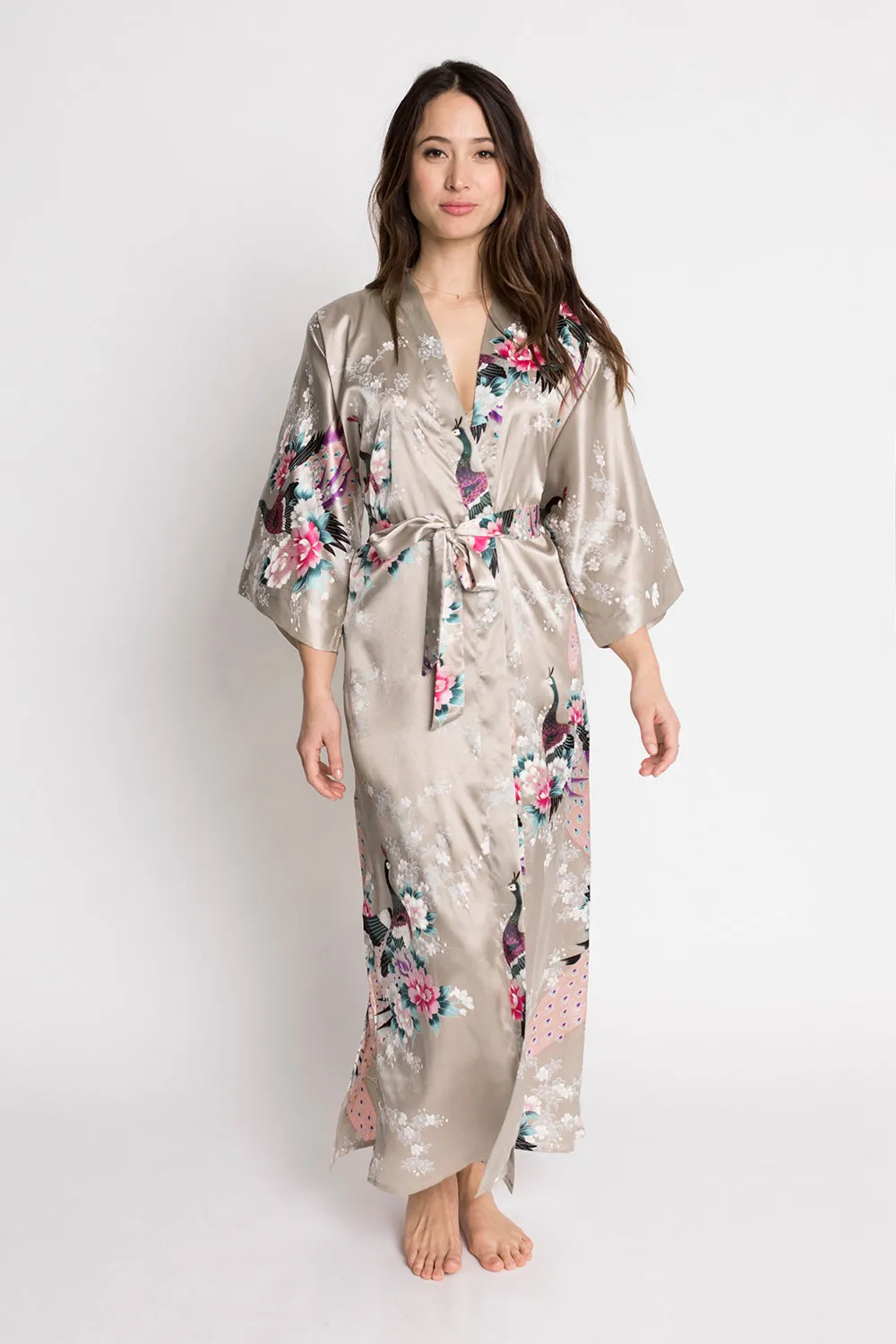 Peacock & Blossoms Long Kimono Robe