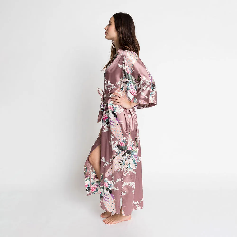 Peacock & Blossoms Long Kimono Robe