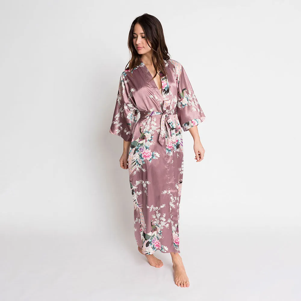 Peacock & Blossoms Long Kimono Robe