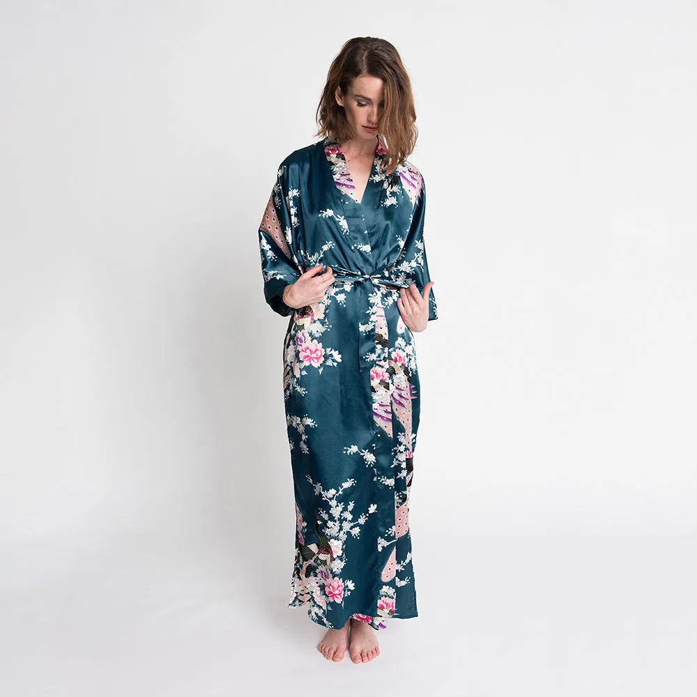 Peacock & Blossoms Long Kimono Robe