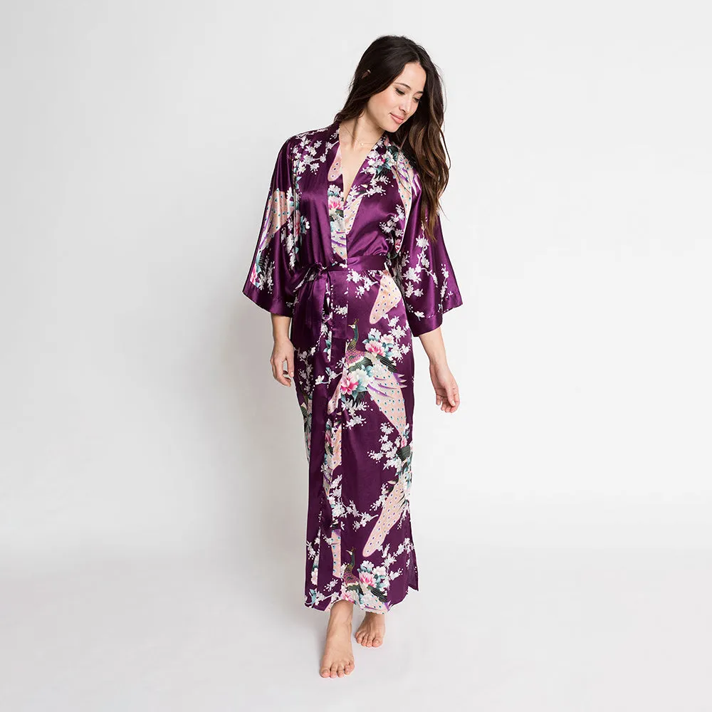 Peacock & Blossoms Long Kimono Robe