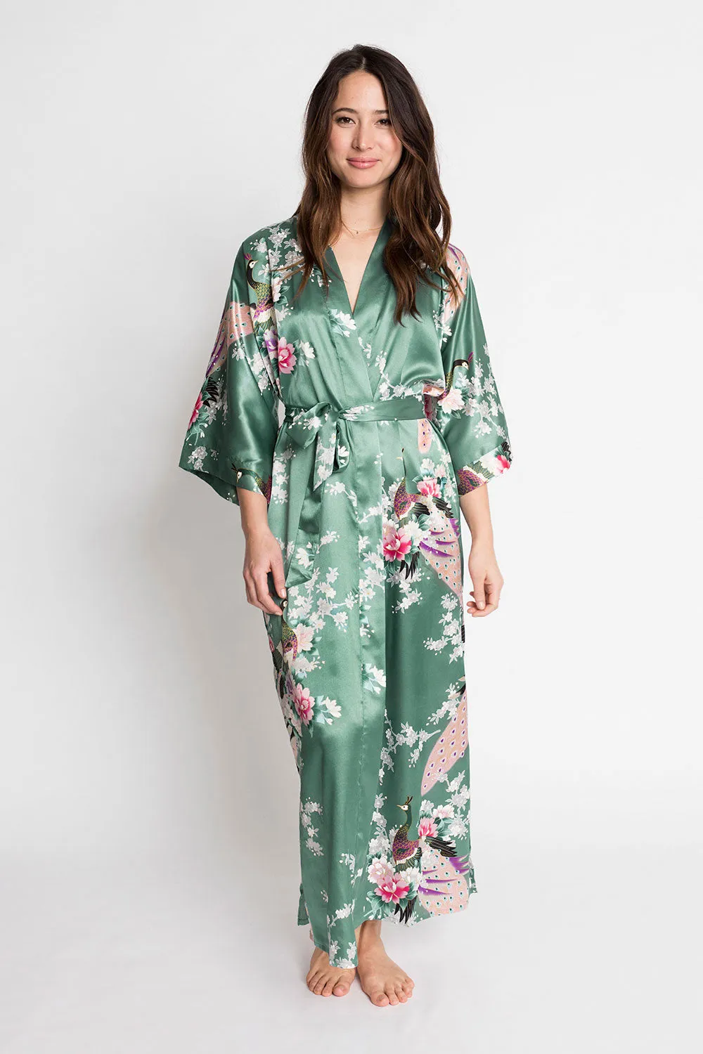 Peacock & Blossoms Long Kimono Robe