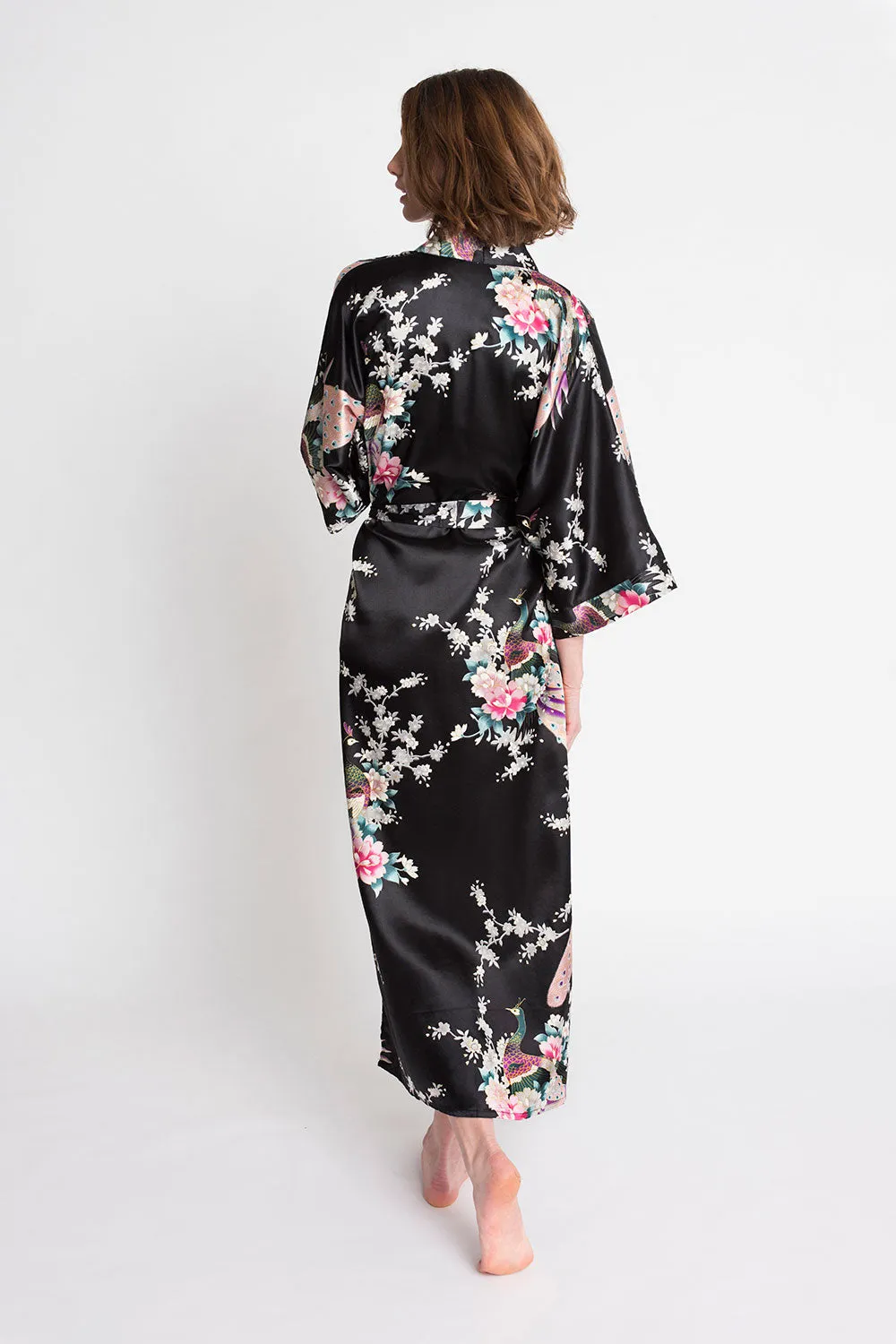 Peacock & Blossoms Long Kimono Robe