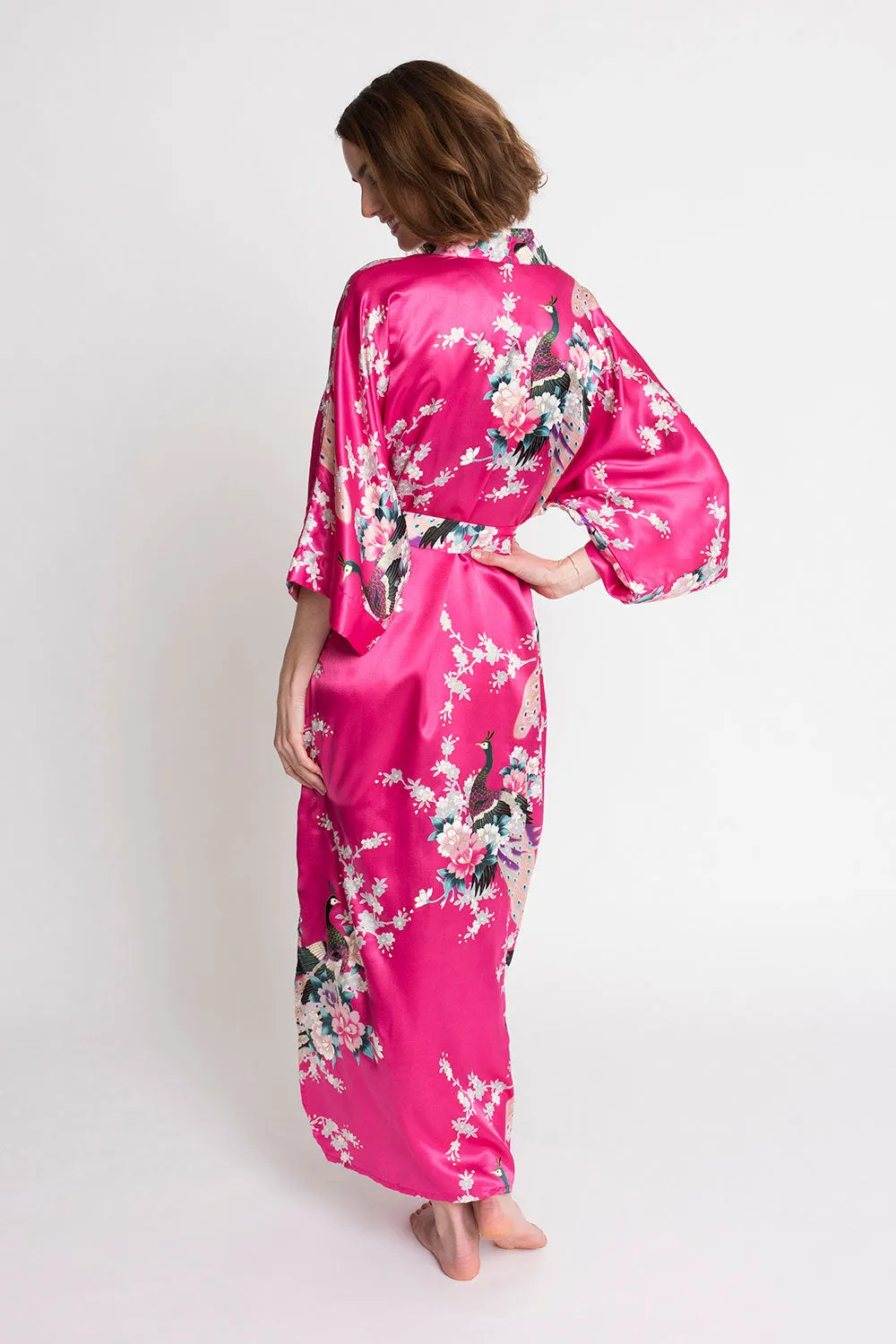 Peacock & Blossoms Long Kimono Robe