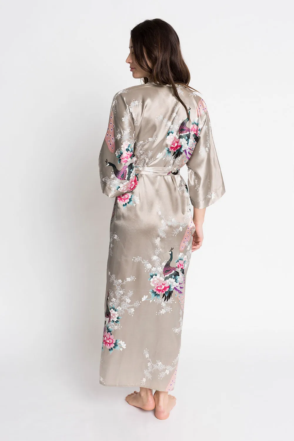 Peacock & Blossoms Long Kimono Robe