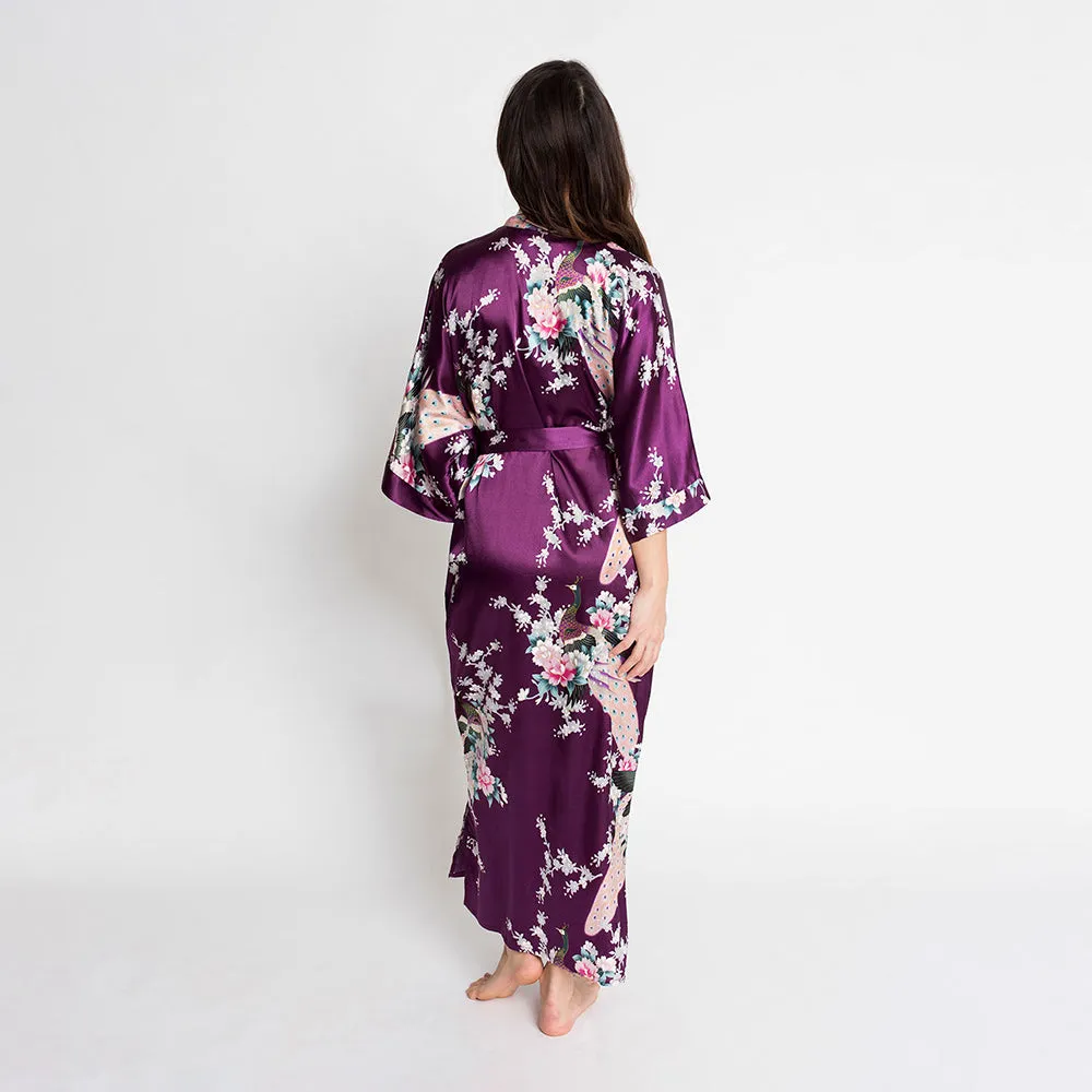 Peacock & Blossoms Long Kimono Robe