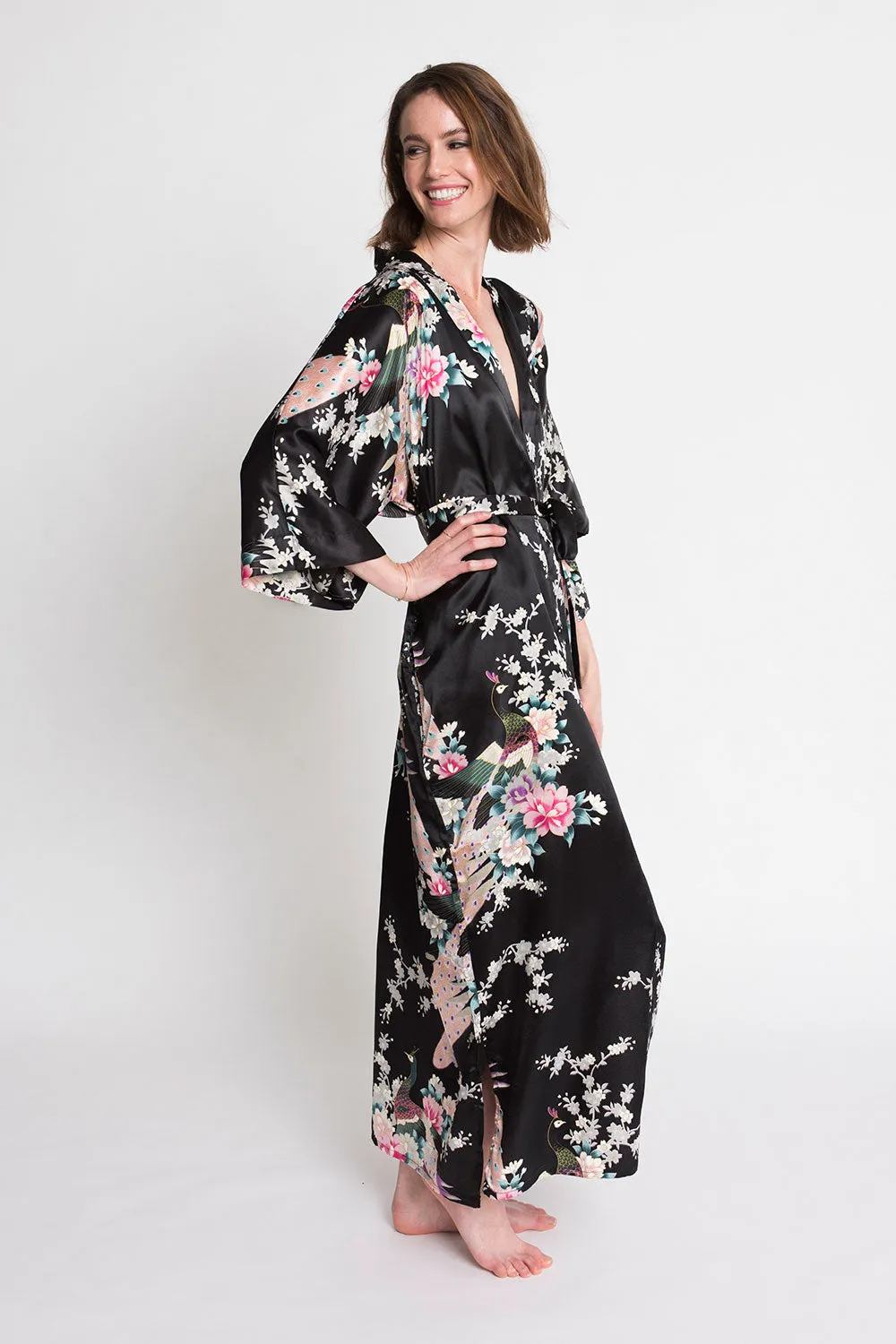 Peacock & Blossoms Long Kimono Robe