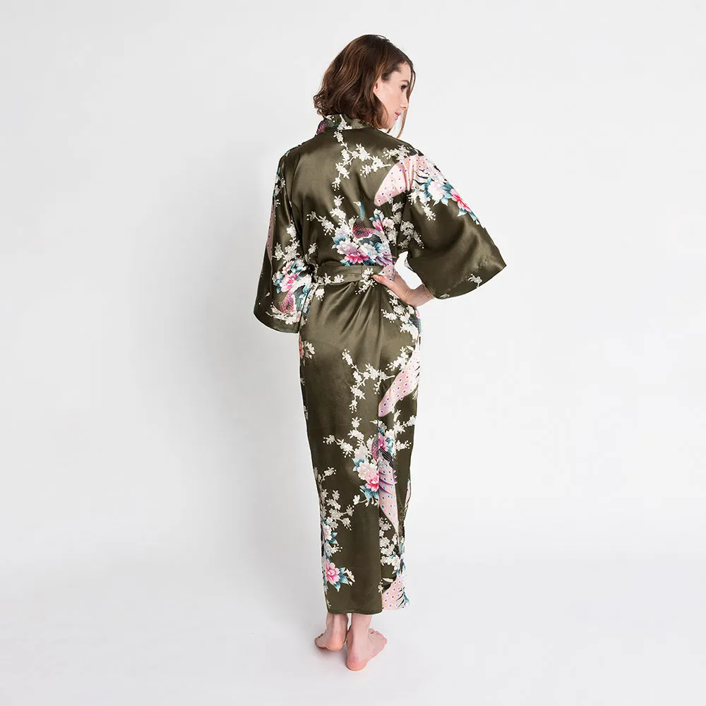 Peacock & Blossoms Long Kimono Robe