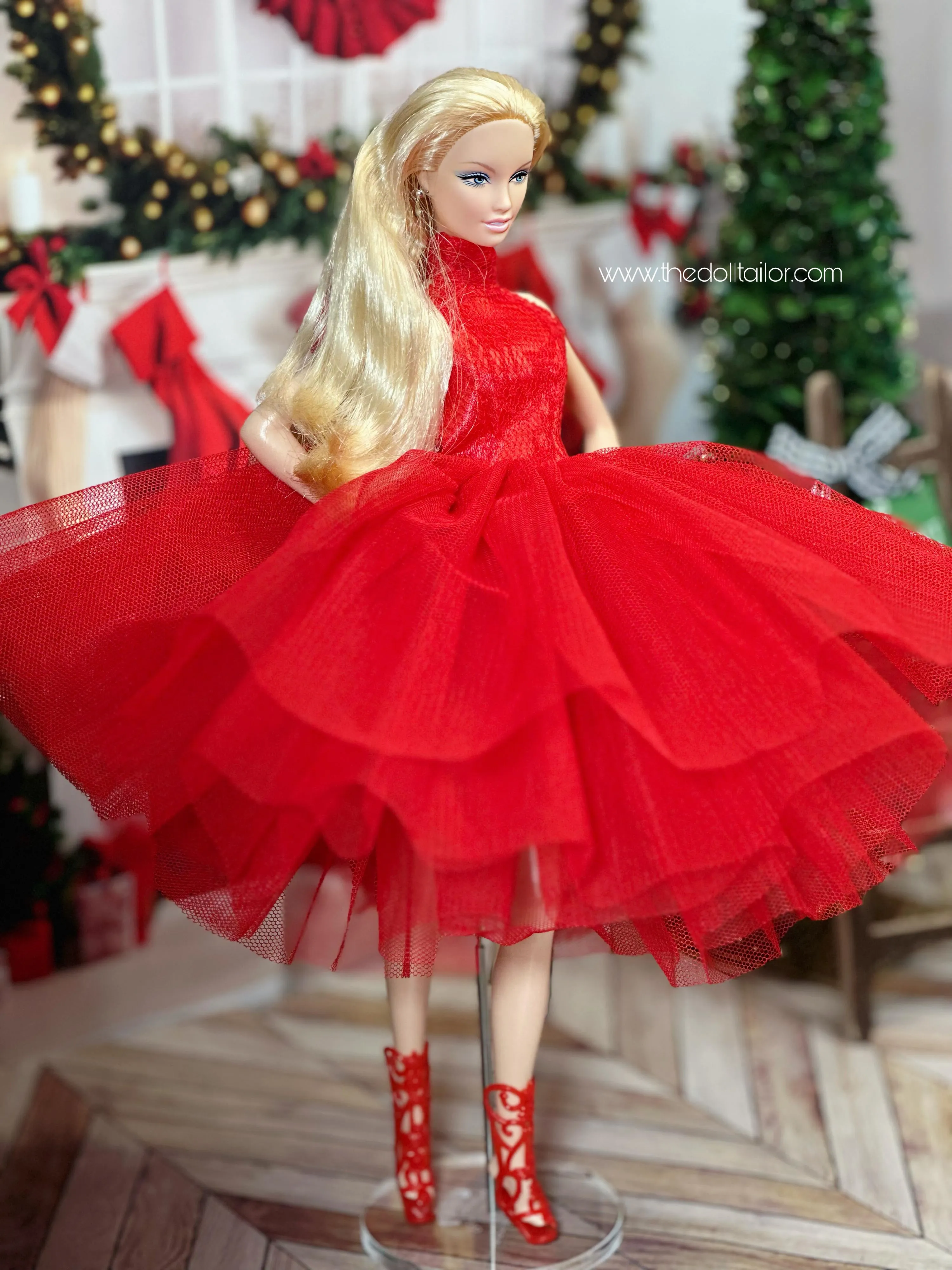 Red tutu dress for barbie dolls Christmas dress