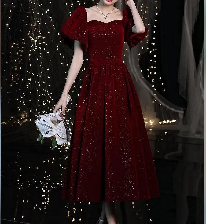 Retro Shimmering Velvet Prom Evening Dress