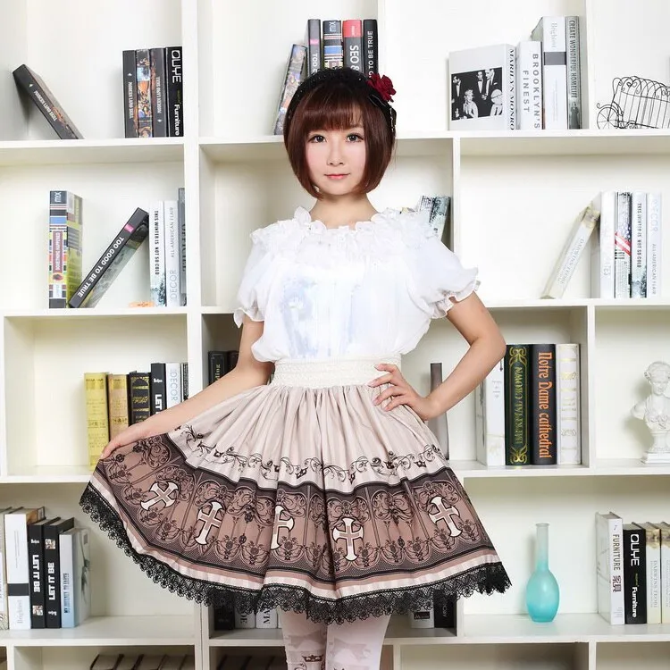 Retro Style Lady's Gothic Lolita Skirt Cross Printed Punk Short Skirt