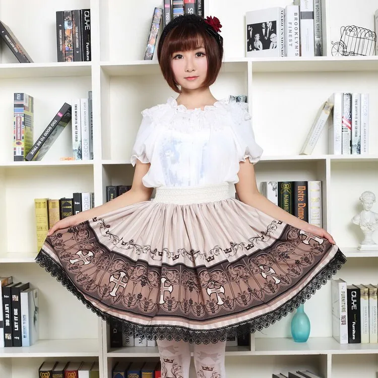 Retro Style Lady's Gothic Lolita Skirt Cross Printed Punk Short Skirt