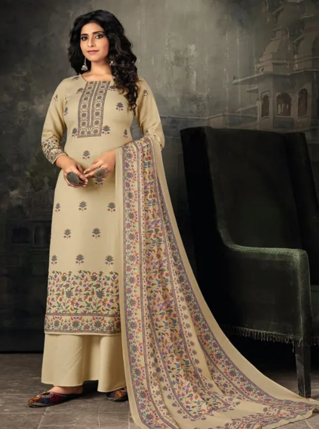 Rivaa Cream Pure Cotton Unstitched Salwar Suit Material for Ladies