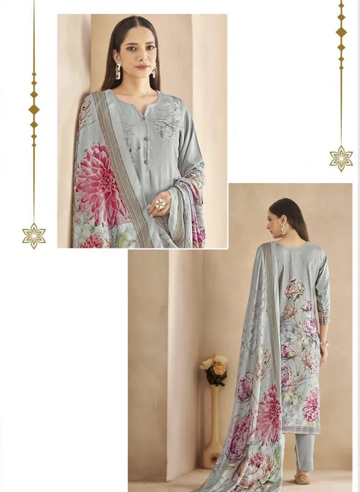 Rivaa Printed Grey Unstitched Cotton Suit Dress Material for Women