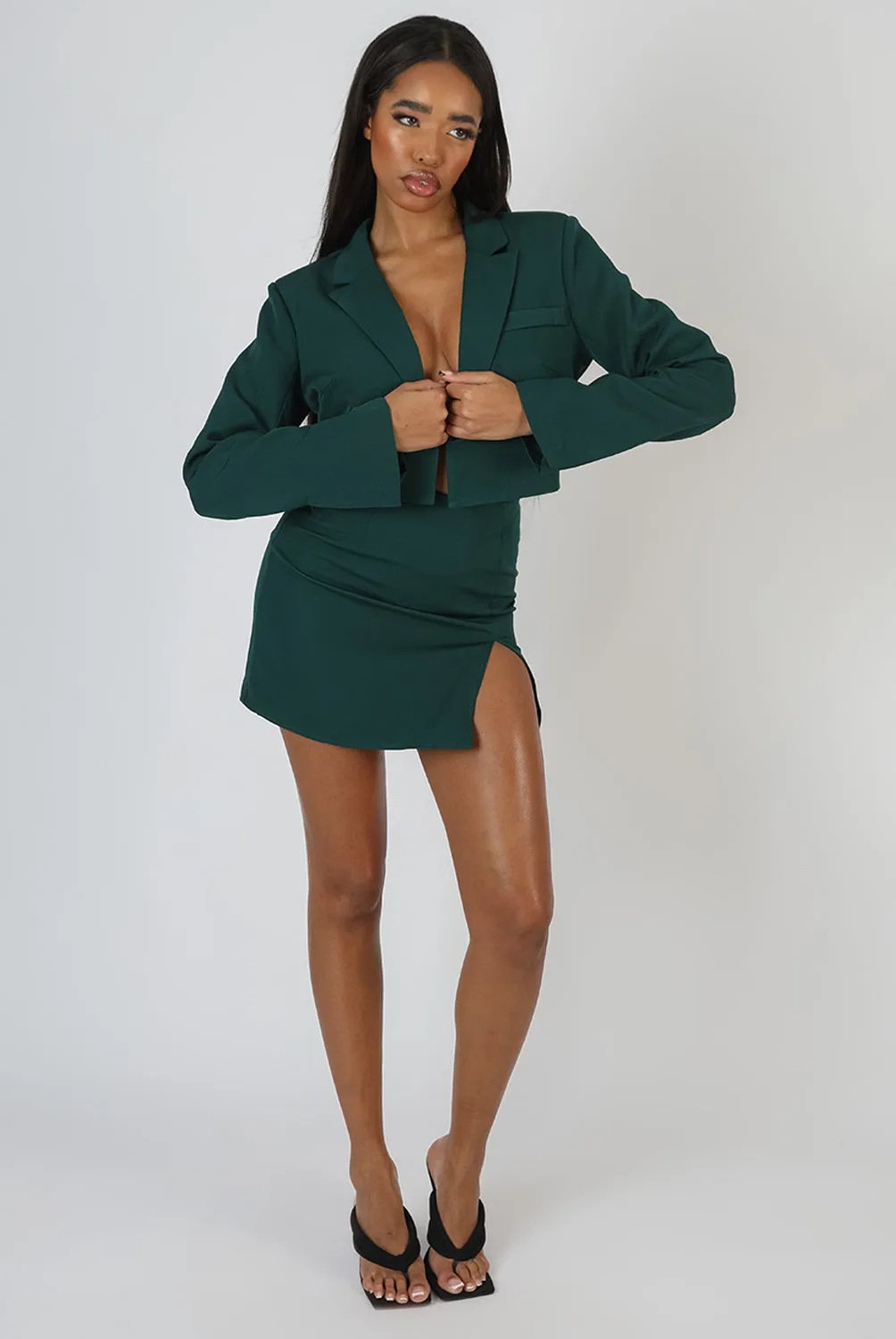 Split Front Mini Skirt Forest Green