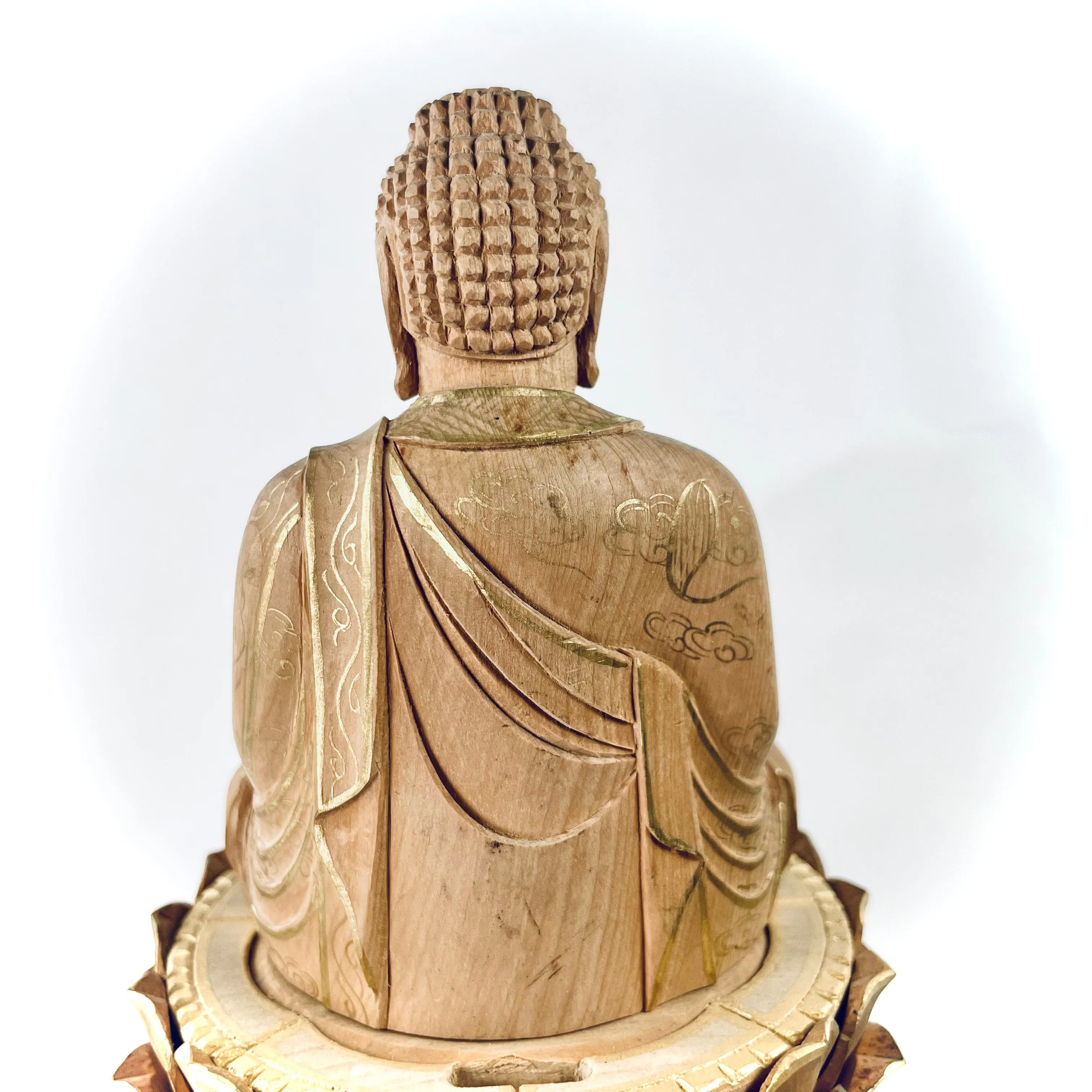 Statue of The Buddha in Seated Meditation Carved Wooden Japanese