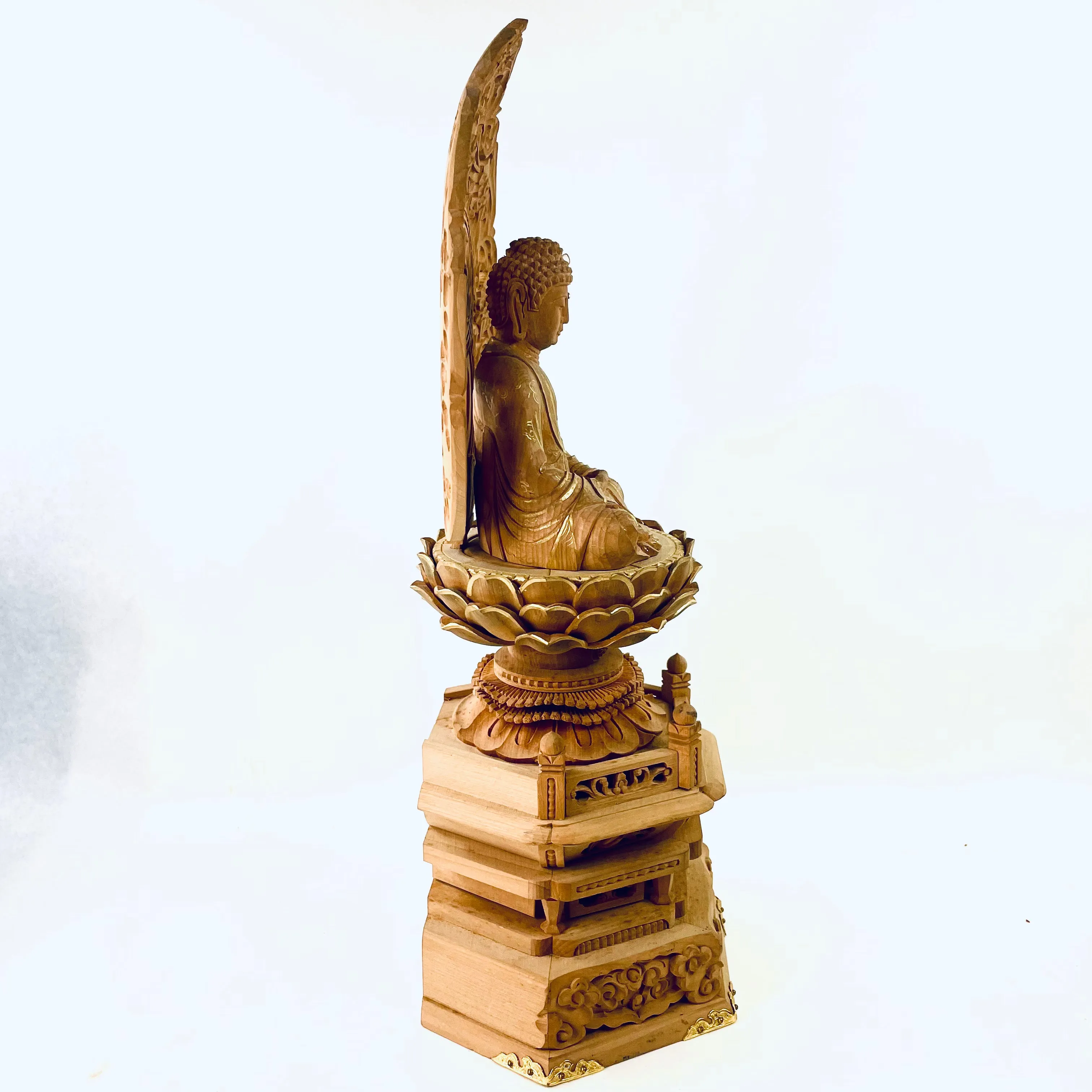 Statue of The Buddha in Seated Meditation Carved Wooden Japanese