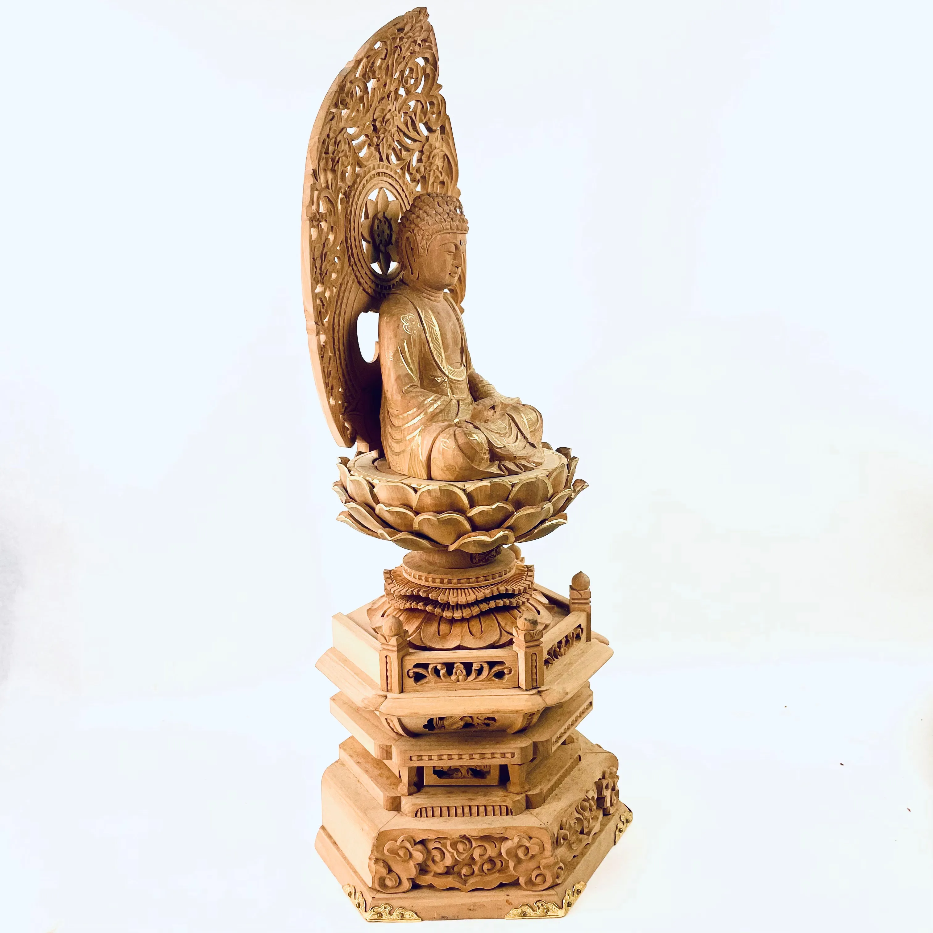 Statue of The Buddha in Seated Meditation Carved Wooden Japanese