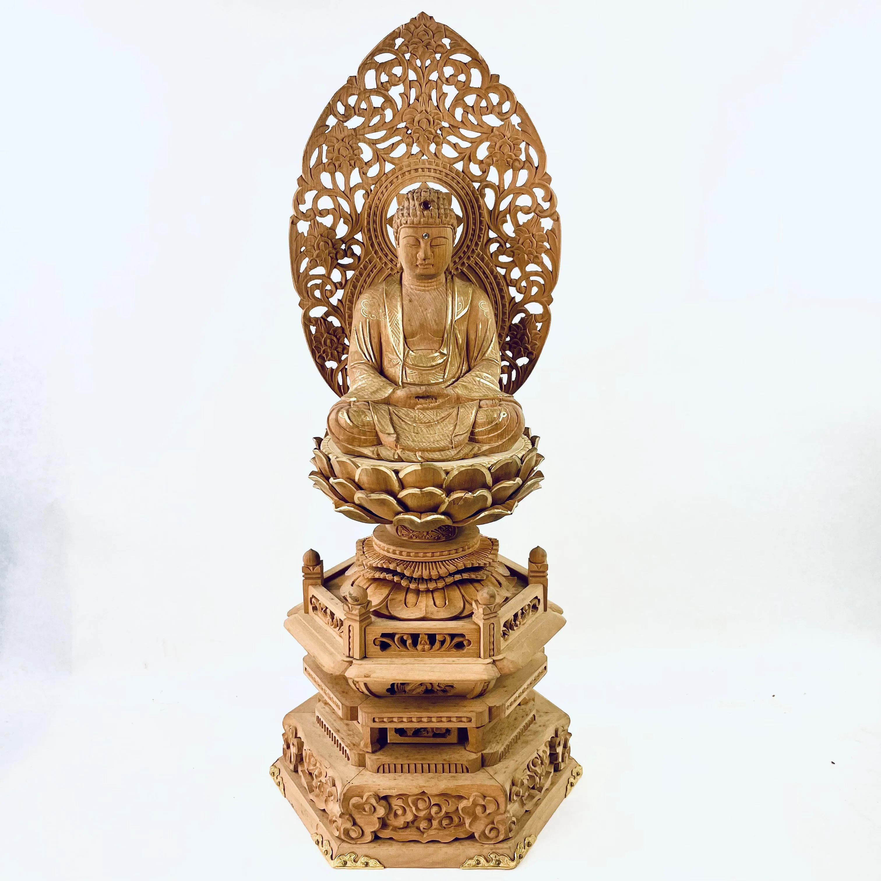 Statue of The Buddha in Seated Meditation Carved Wooden Japanese