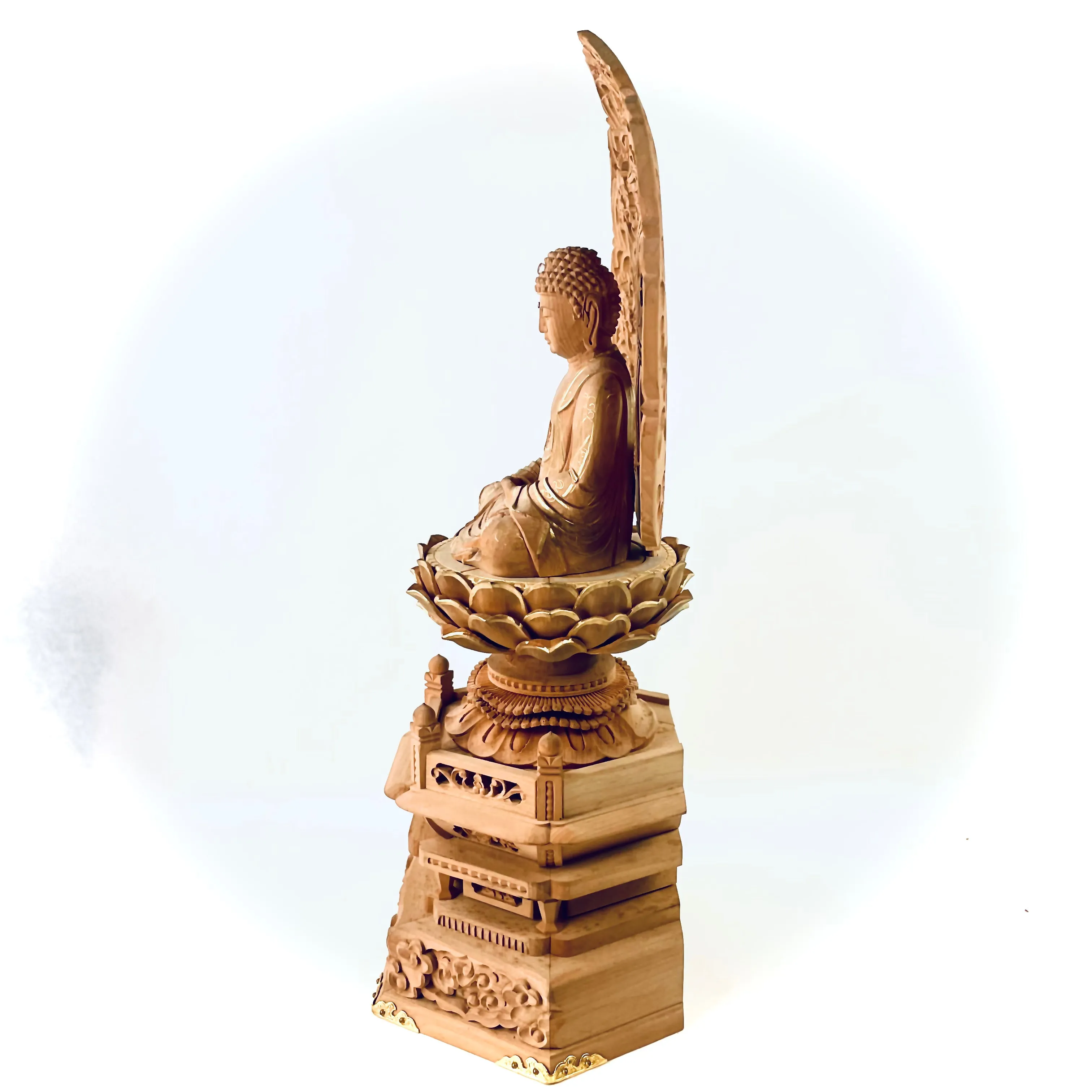 Statue of The Buddha in Seated Meditation Carved Wooden Japanese