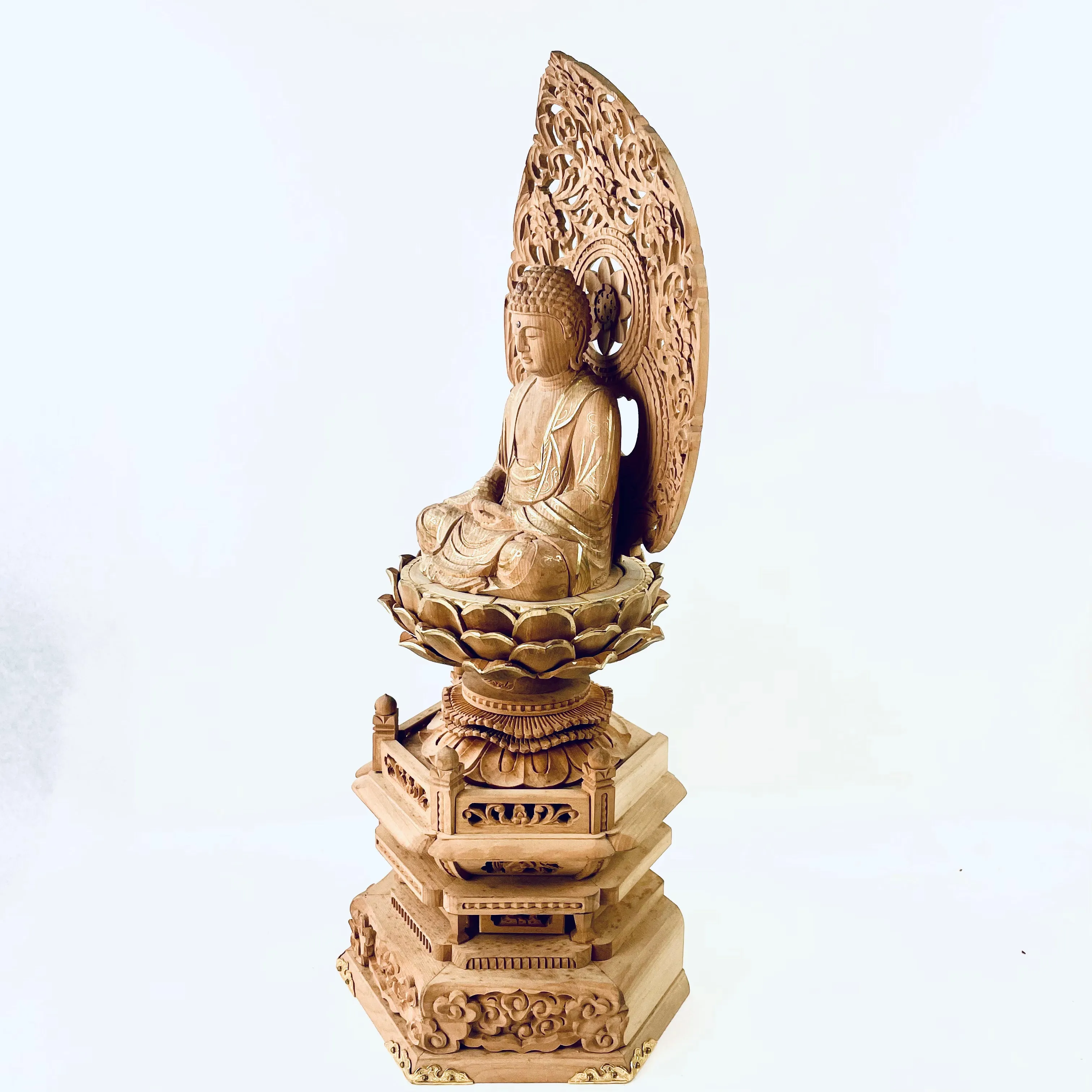 Statue of The Buddha in Seated Meditation Carved Wooden Japanese