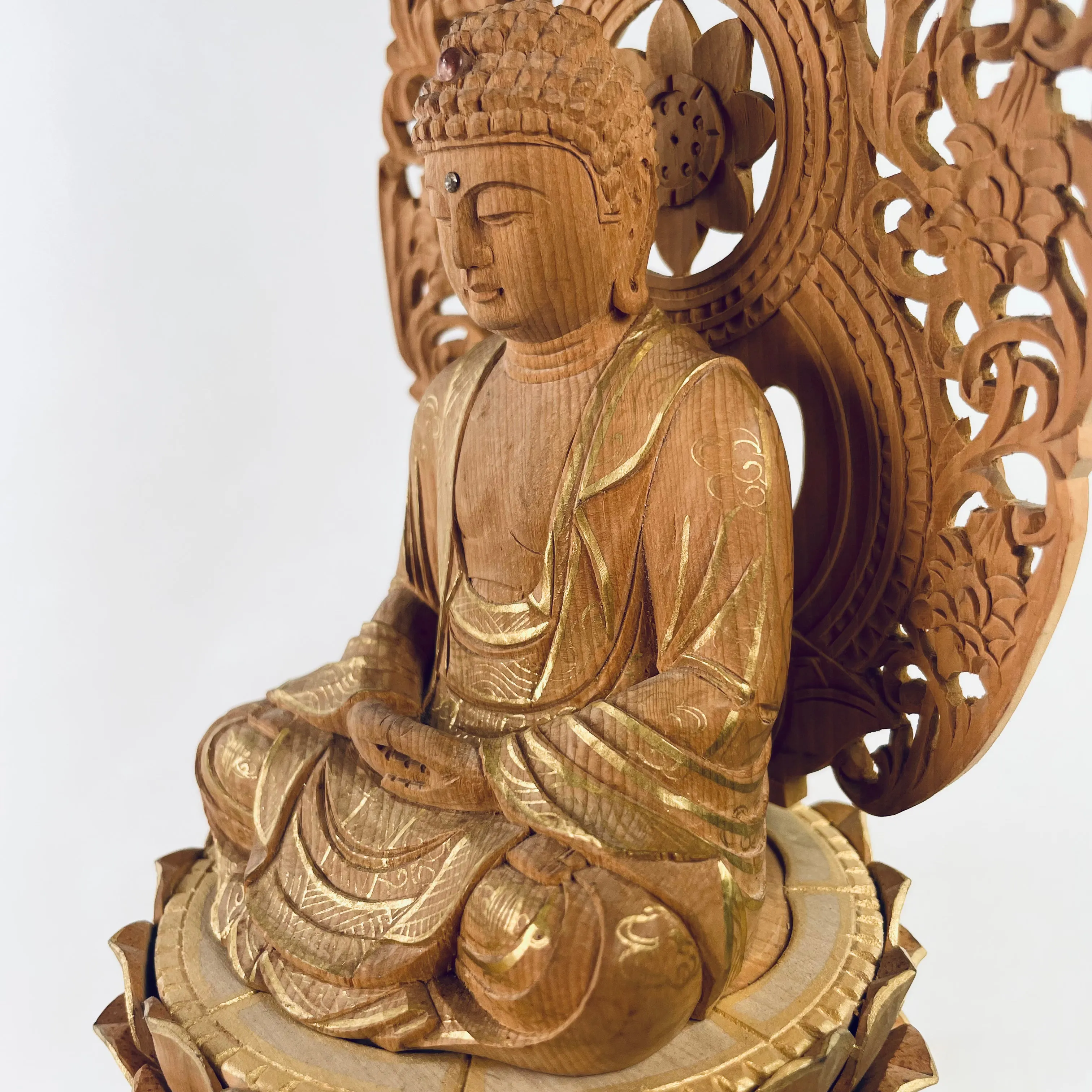 Statue of The Buddha in Seated Meditation Carved Wooden Japanese