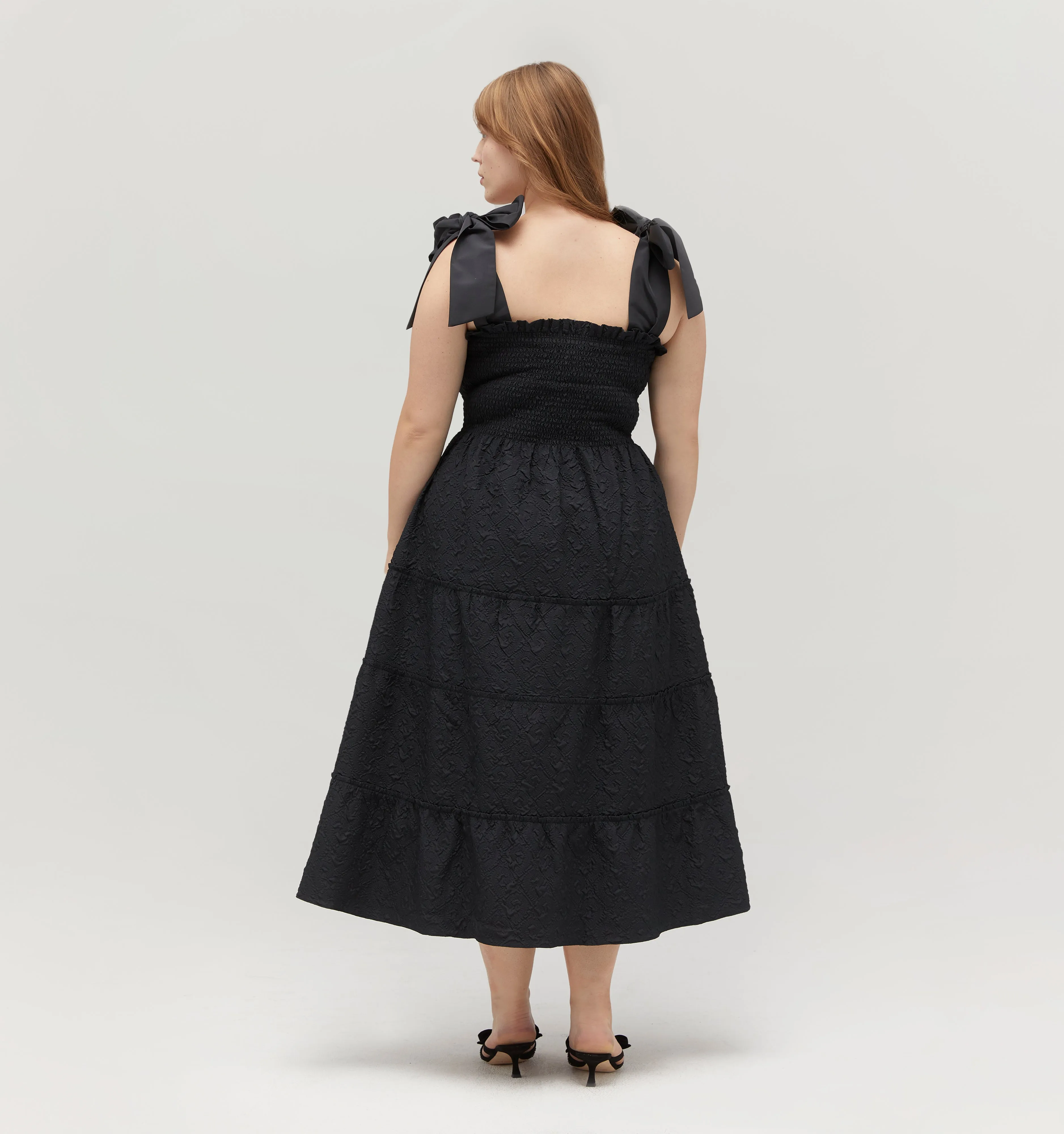 The Ribbon Ellie Nap Dress - Black Puffy Jacquard