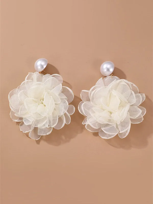 Three-Dimensional Flower Drop Earrings