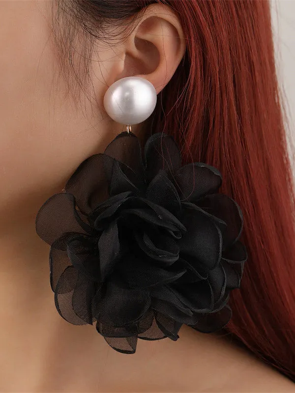 Three-Dimensional Flower Drop Earrings