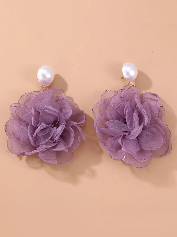 Three-Dimensional Flower Drop Earrings