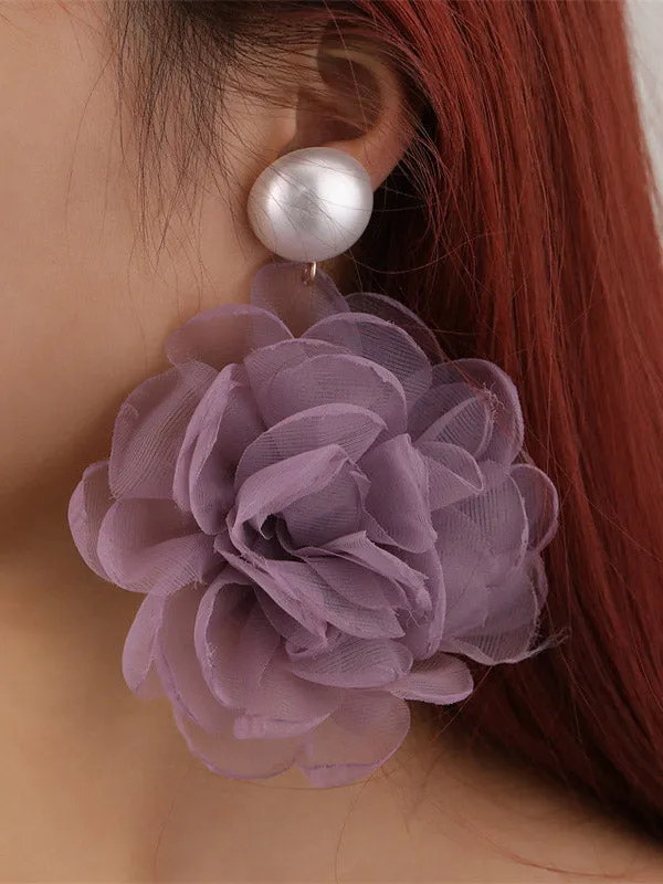 Three-Dimensional Flower Drop Earrings