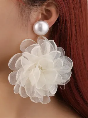 Three-Dimensional Flower Drop Earrings