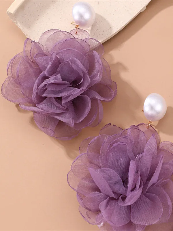 Three-Dimensional Flower Drop Earrings