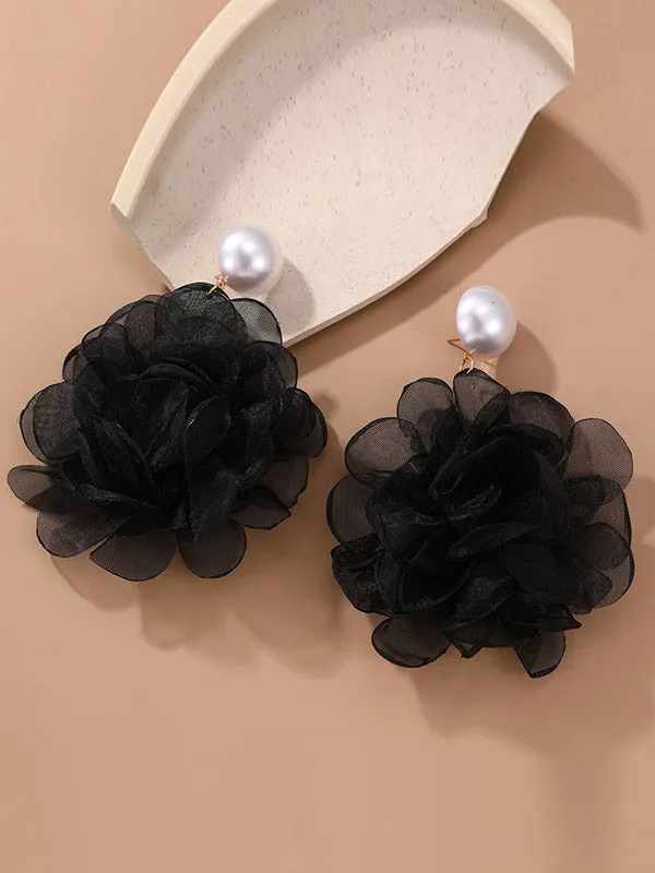 Three-Dimensional Flower Drop Earrings