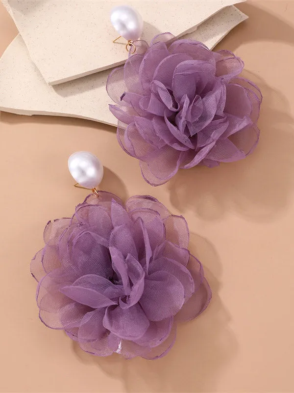 Three-Dimensional Flower Drop Earrings