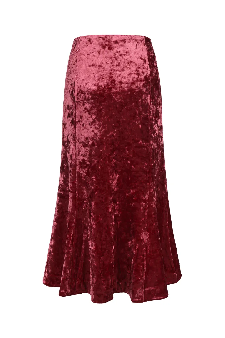 Velvet Plum Blossom Skirt Burgundy